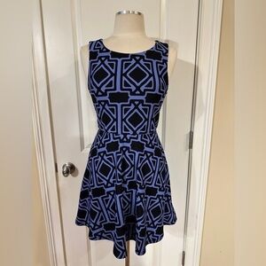 Bold Periwinkle & Black Abstract Fit-and-Flare Mini Dress | Girls Size M